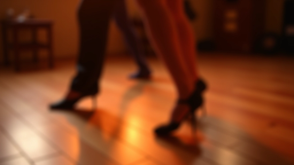 Close-up of feet and legs during a Latin dance move, wooden dance floor visible